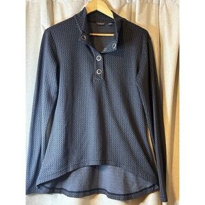 Merrell Women Large Grey Black Long Sleeve Snap Henley Top Mock Neck Long Sleeve